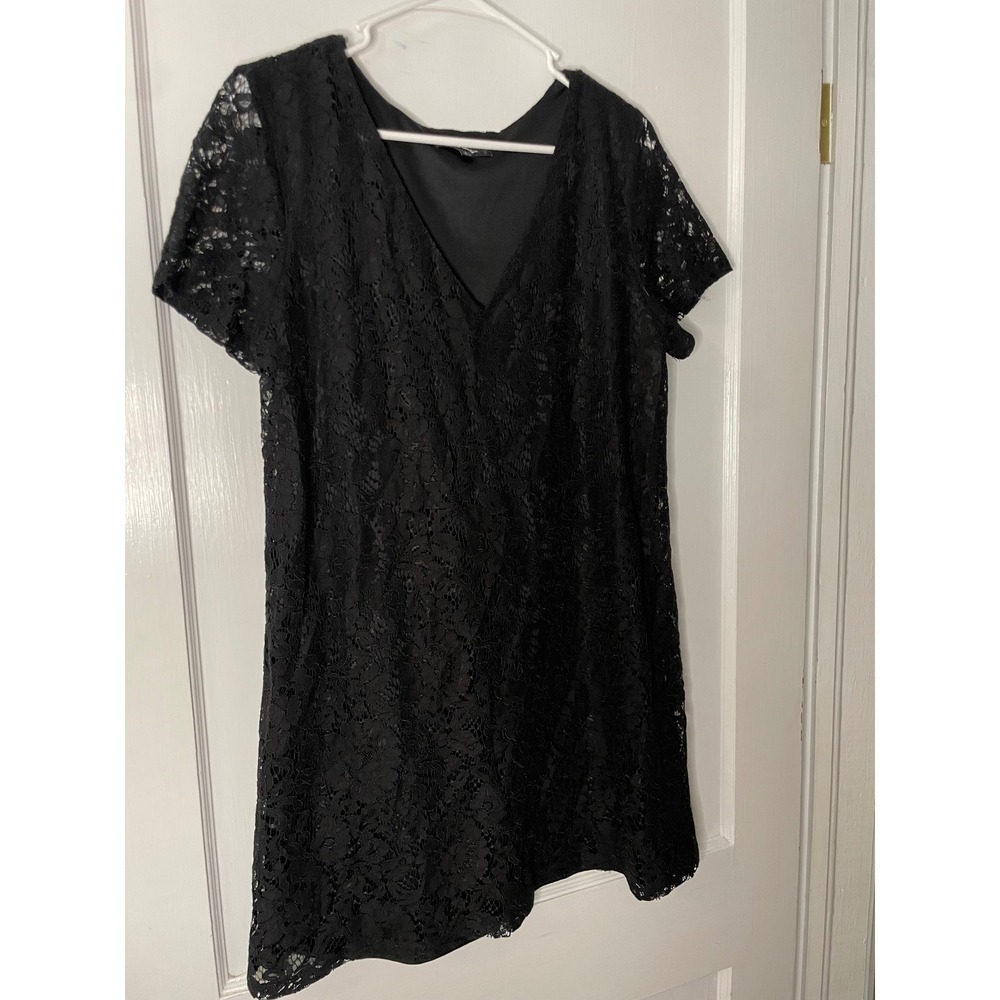 Lulus Black Lace V Neck‎ Short Sleeve Party Cocktail Dress Women's Size L